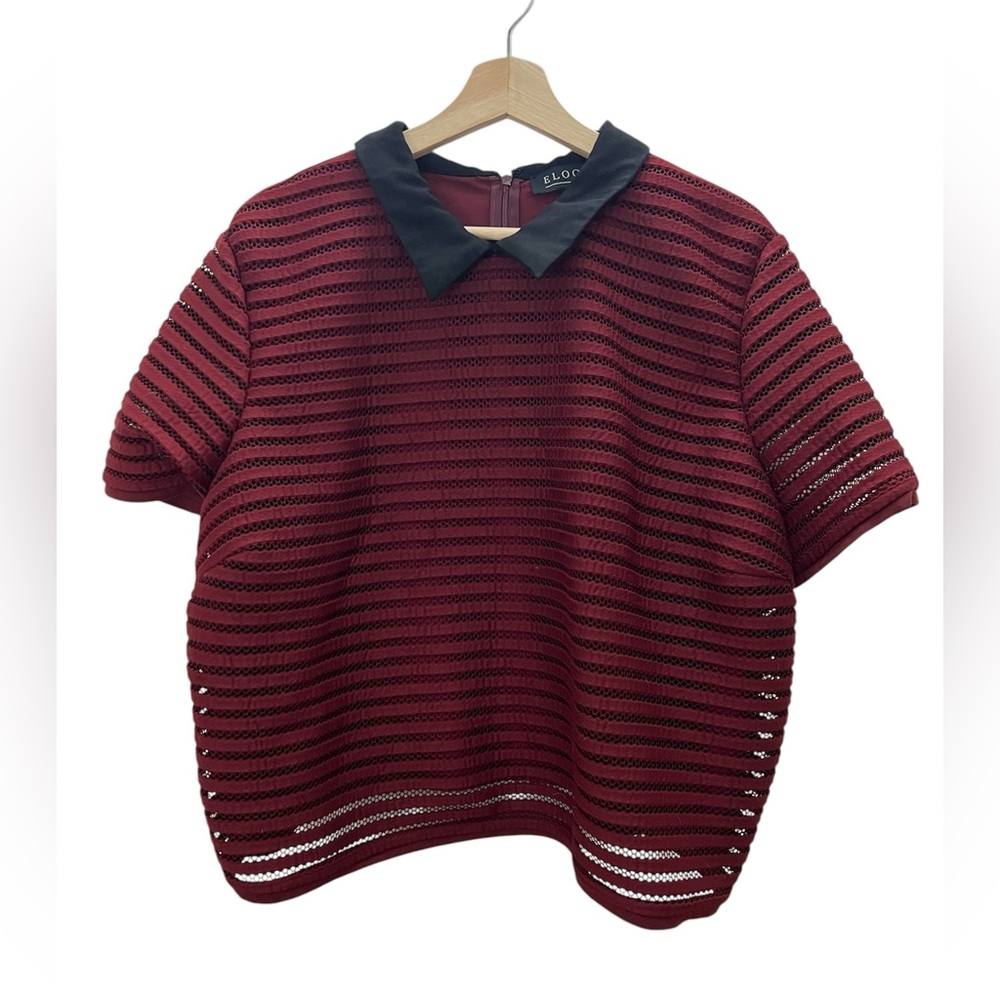 Eloquii Red and Black Oversized Blouse with Peter Pan Collar